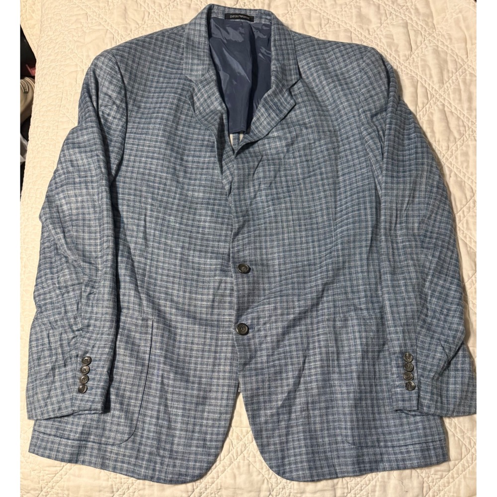 Emporio Armani G Line Deco Blazer Mens 60 Blue Viscose windowpane Sport Coat